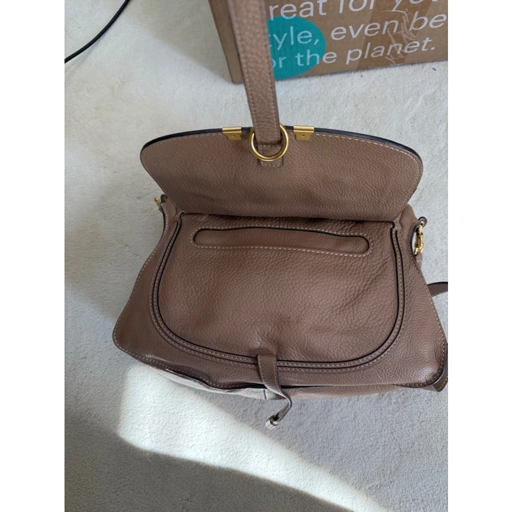 Chloe Marcie Medium Double Carry Satchel Bag in Grained Leather in Nut